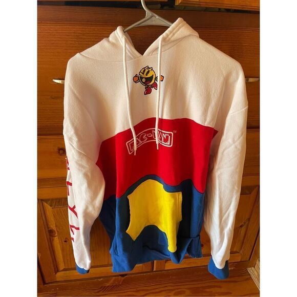 Pacman Pullover Hoodie Jacket Mens M Multicolor White Fleece Lined Colorblock - Picture 3 of 6